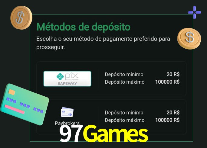 O cassino 97Games oferece uma grande variedade de métodos de pagamento